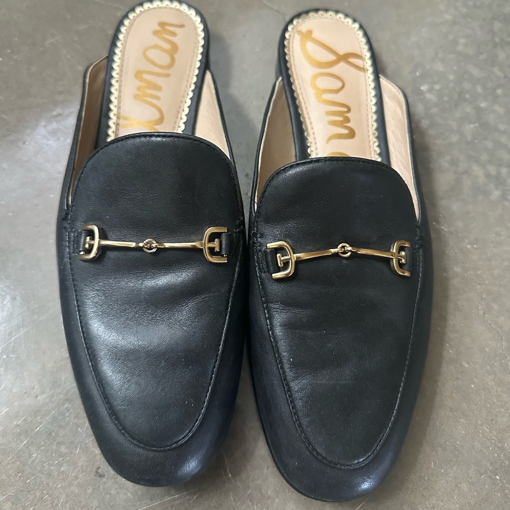 Sam Edelman Black Leather Mules with Gold Detail LINNIE BIT MULE